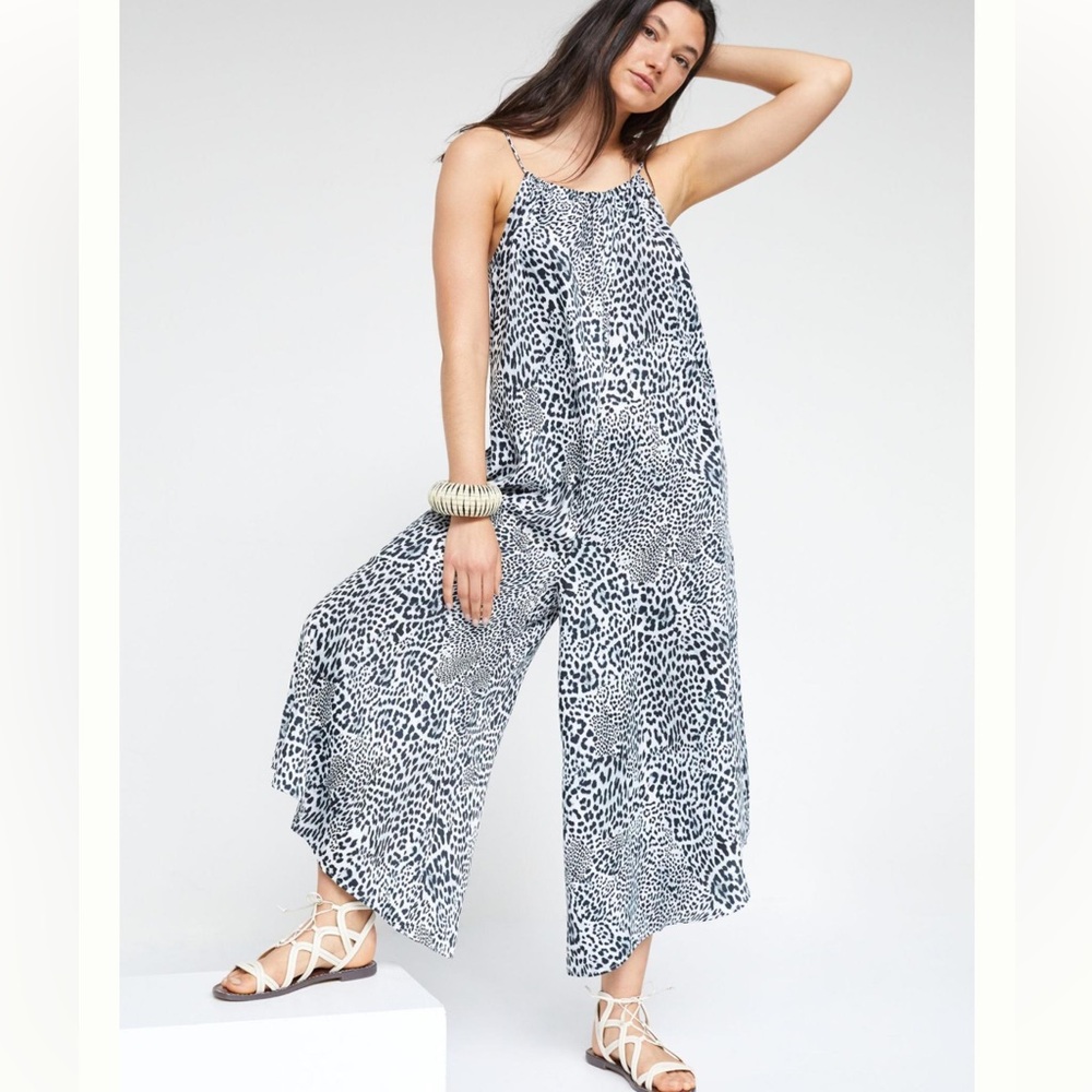Anthropologie Breezy Wide-Leg Jumpsuit‎ in Black Motif Animal Print